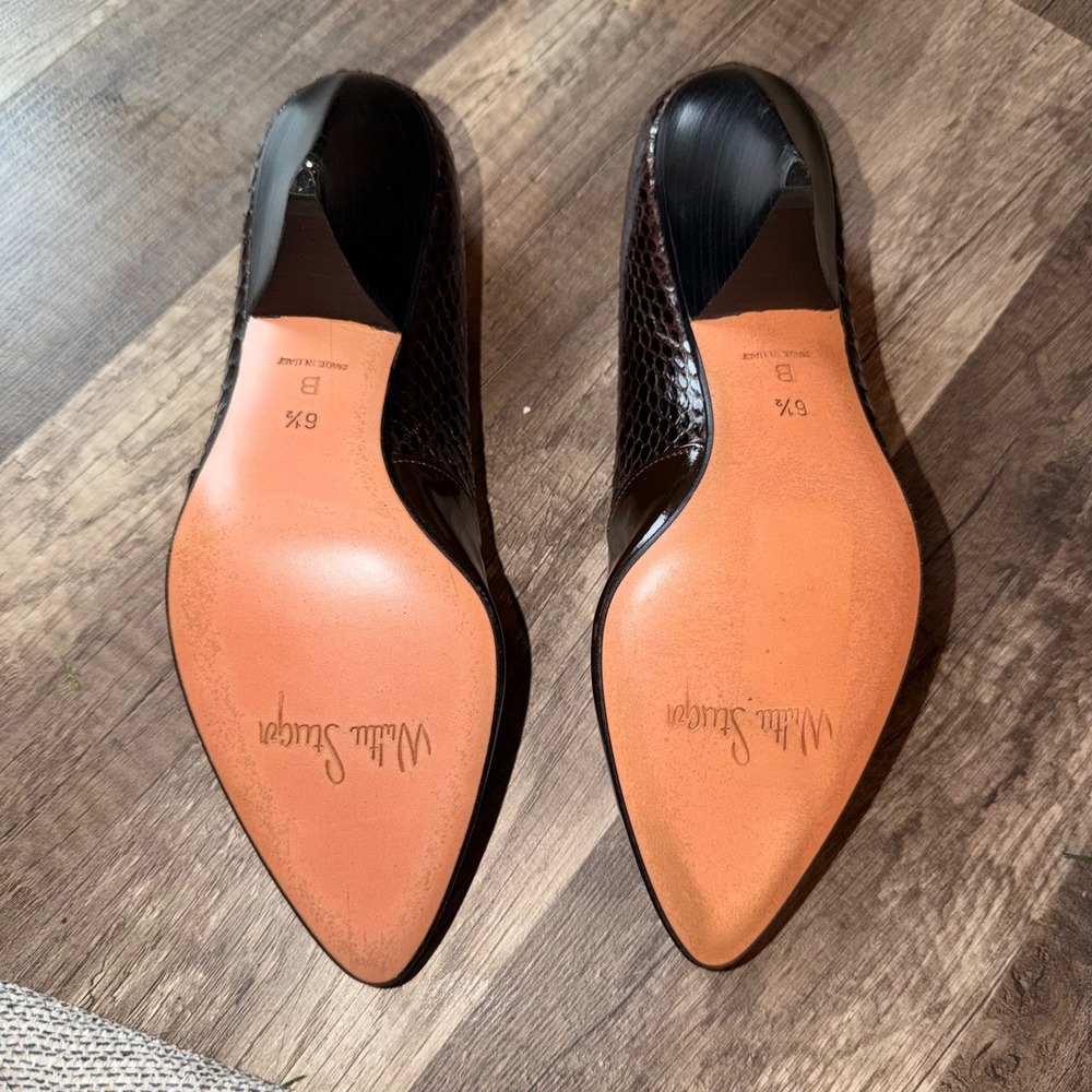 Walter Steiger Brown Patent Snakeskin Pumps Italy 6.5B - Picture 4 of 7